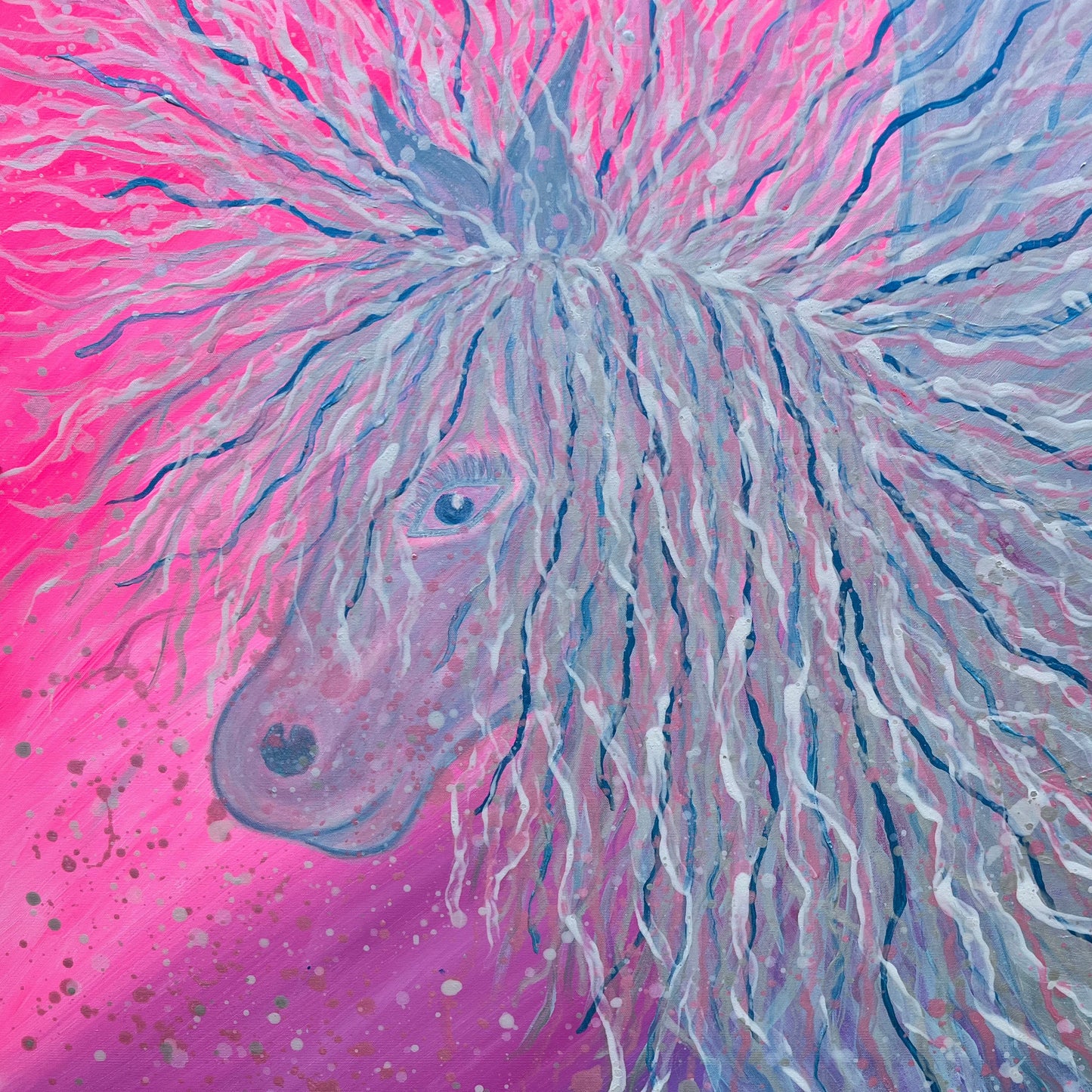 Artistic depiction of a fairy pegasus with a pink and purple gradient background