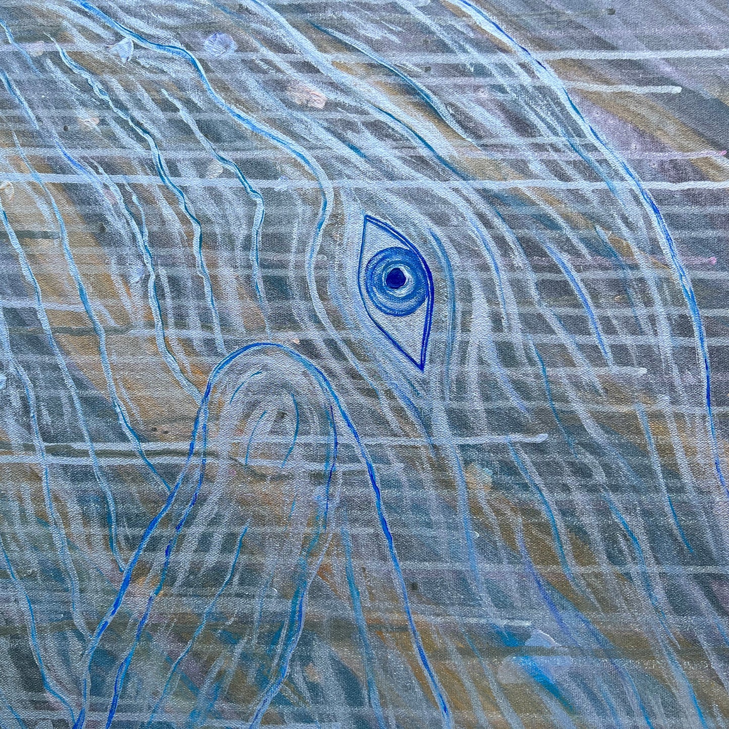 acrylic painting of an eye of a galactic whale