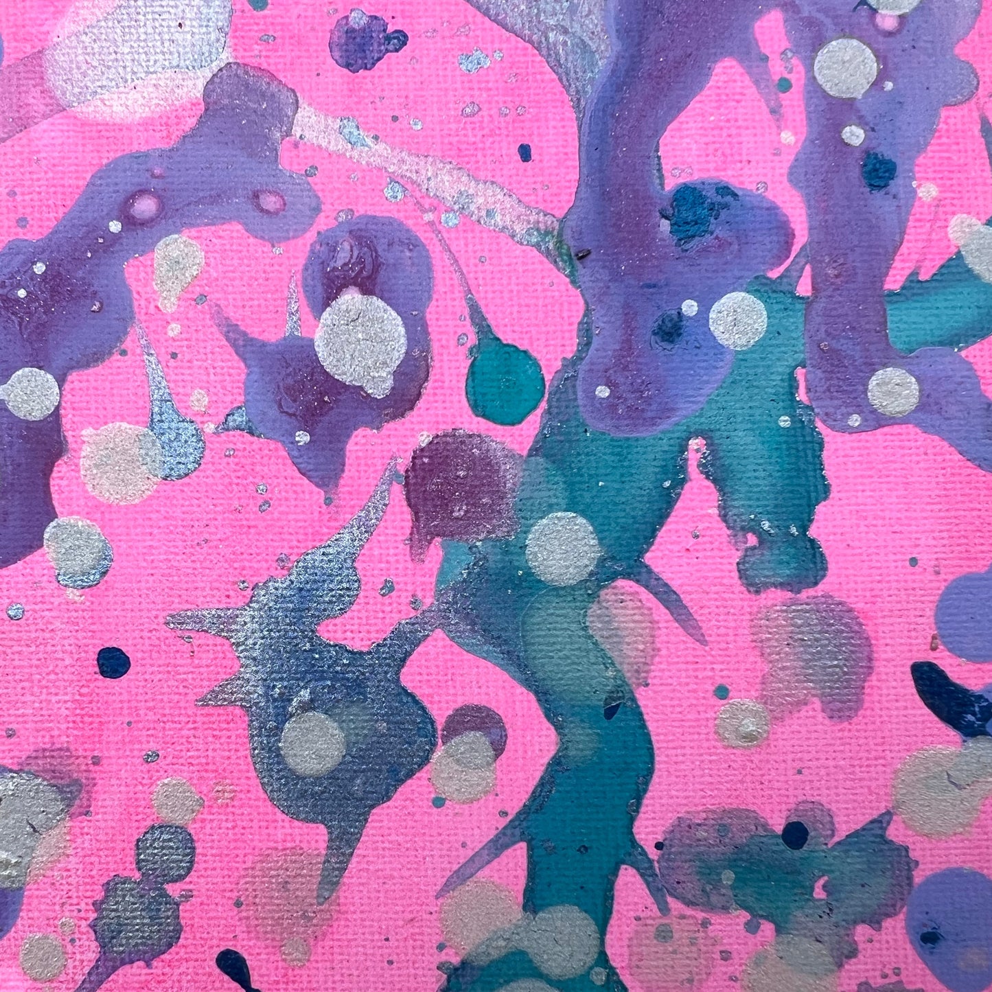 Mintakan rain postcard in pink, silver,e turquoise, green and purple