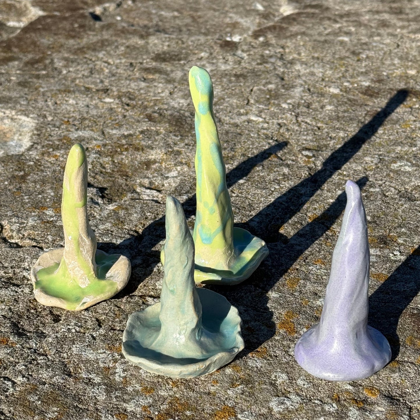 colorful ring cones and jewelry holders in ceramic