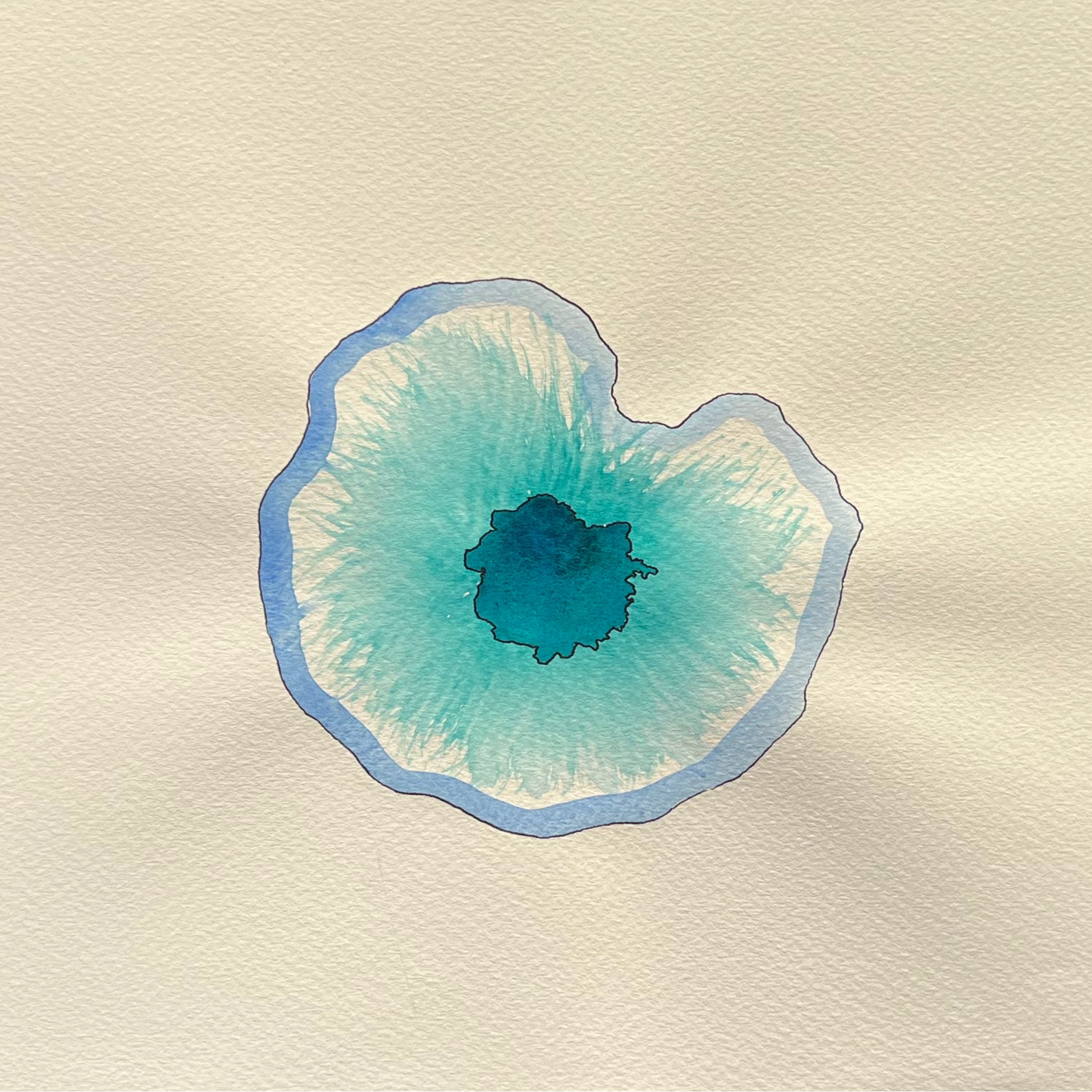 Artistic depiction of a blue eye on textured beige paper