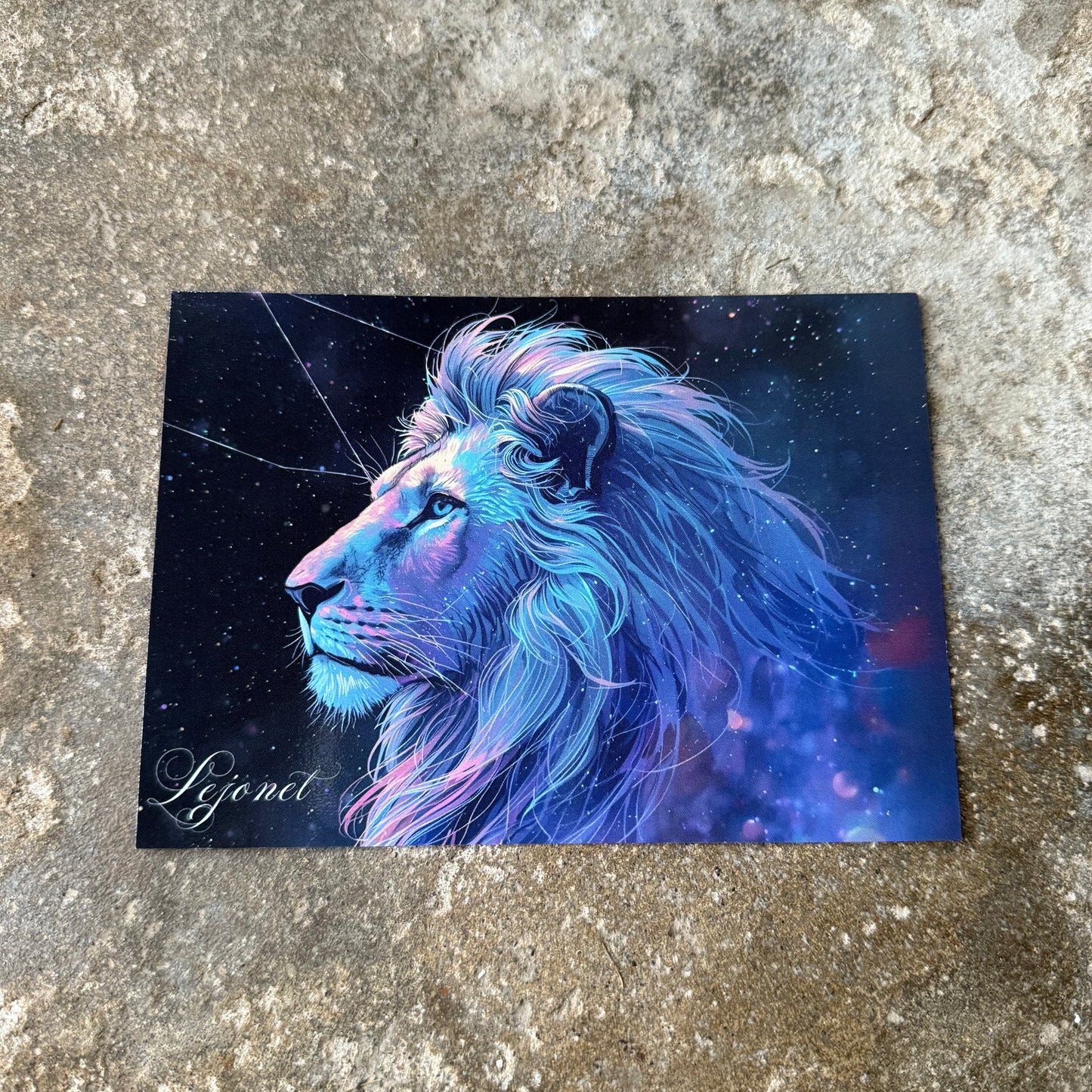 Colorful lion painting on a textured surface