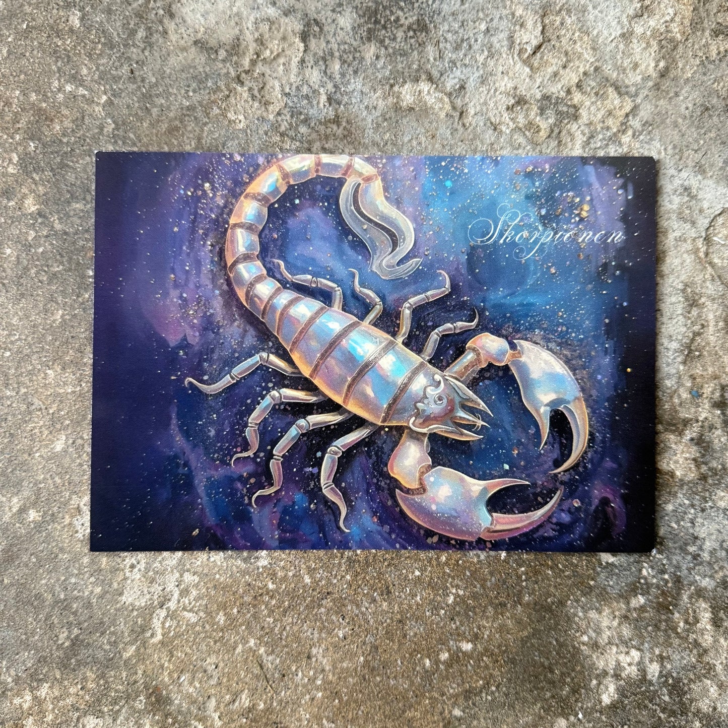Scorpio zodiac sign with a cosmic background on a textured surface
