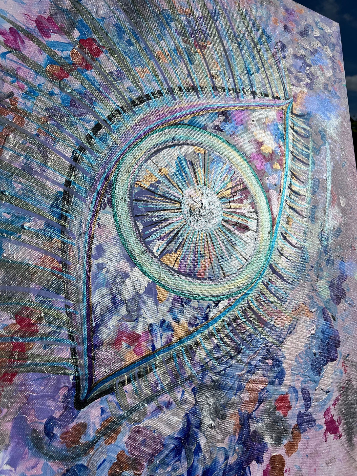 Artistic depiction of an eye with a colorful, abstract background