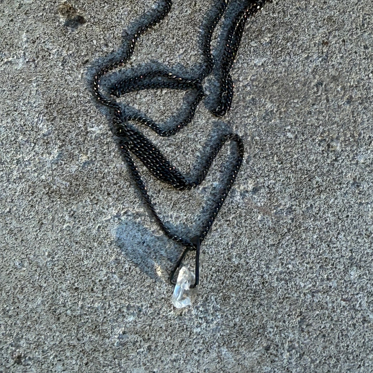 oxidized silvre necklace with clear quartz
