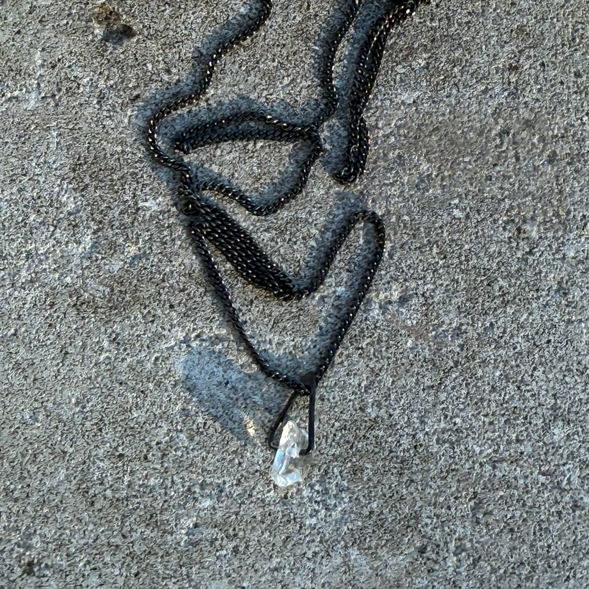 oxidized silvre necklace with clear quartz
